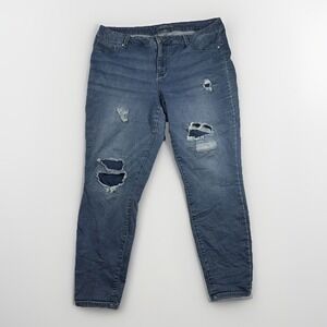 Maurices Skinny Jeans Women's 20W Blue Denim Distressed‎ Stretch Zip Fly - 38X29